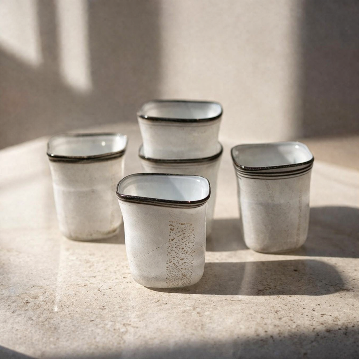 Set of 6 Ivory White Murano Glass 