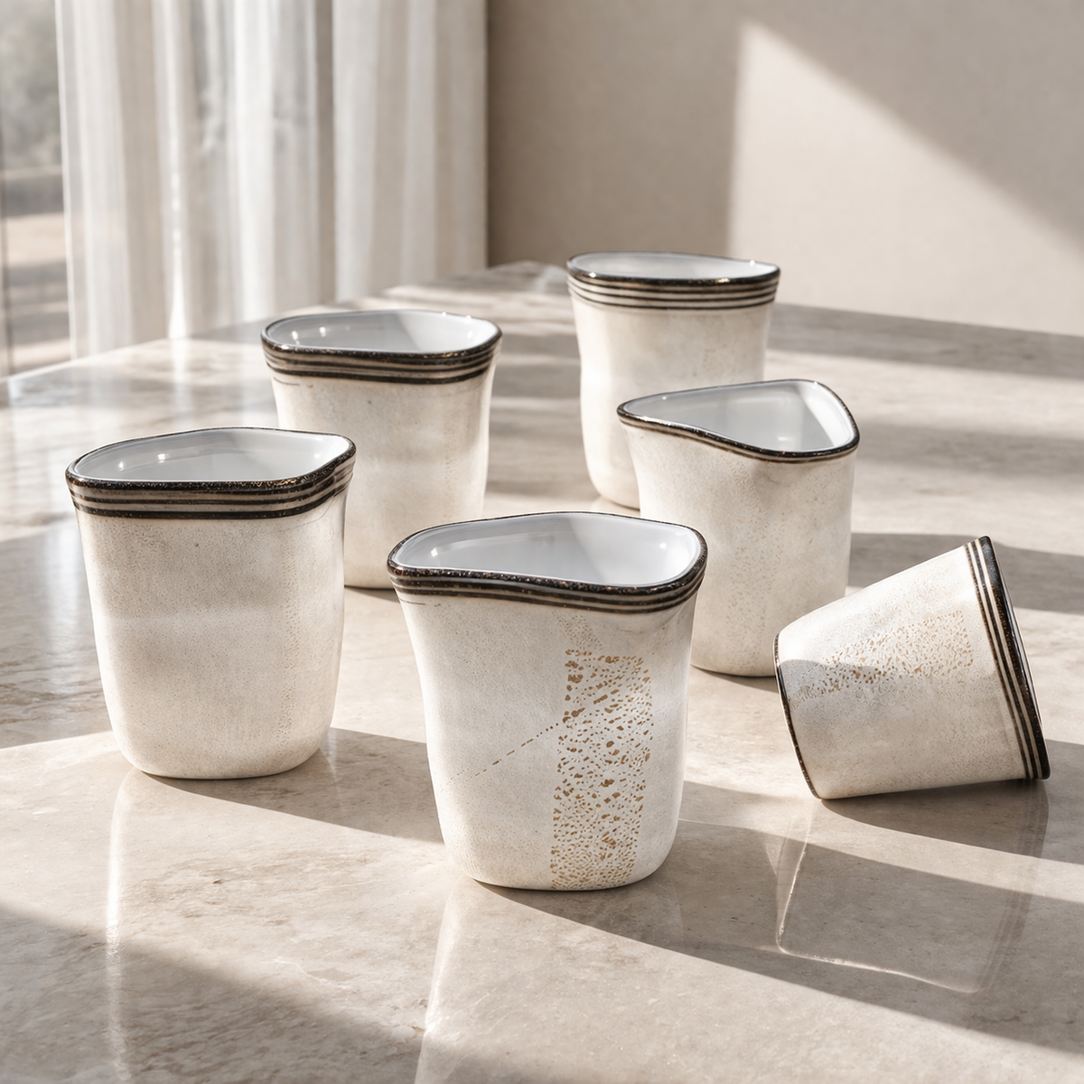 Set of 6 Ivory White Murano Glass 