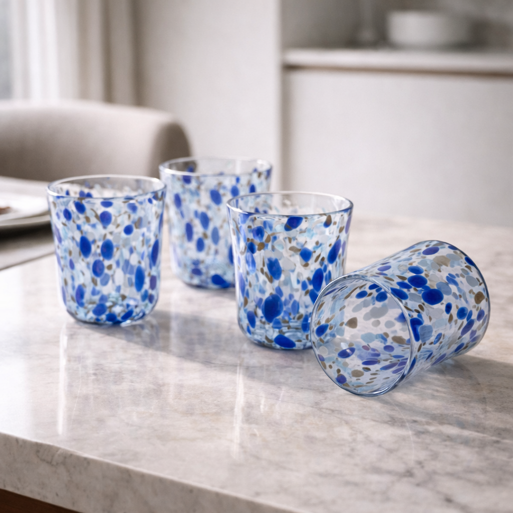 Set of 6 Mediterranean Blue Murano Glass Tumblers – 