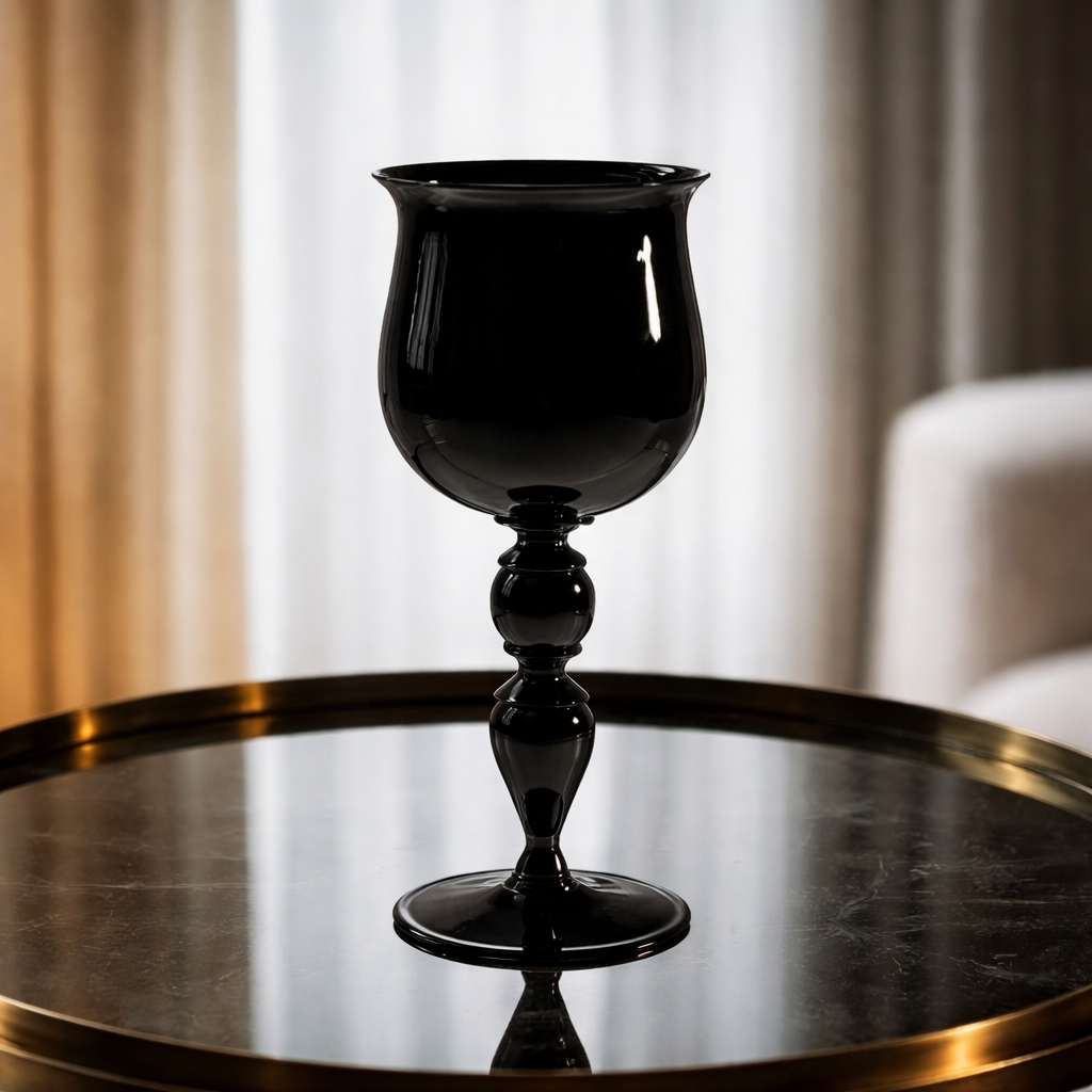 Hand-Blown Black Murano Glass Goblet – 