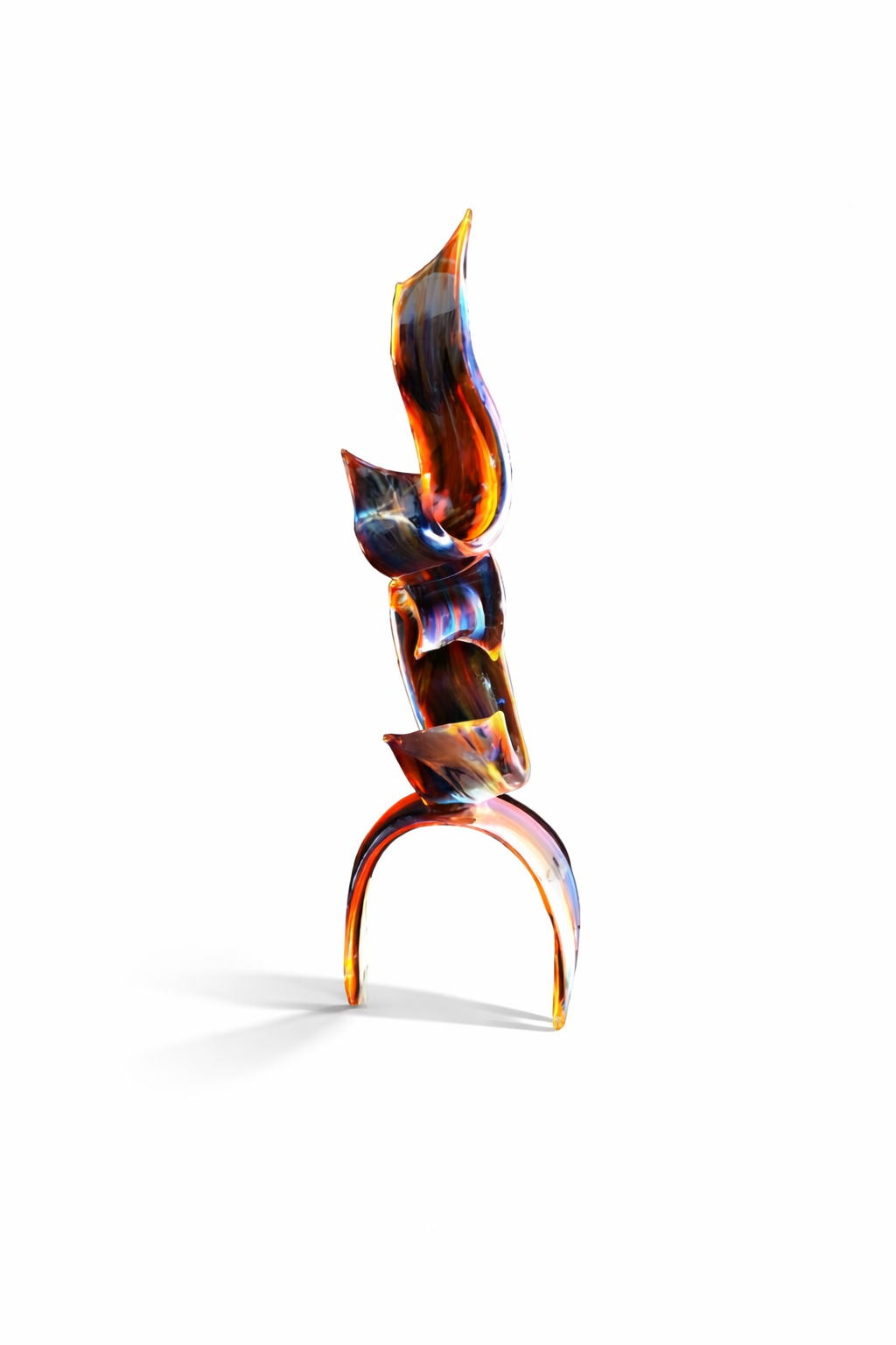Large Murano Glass Abstract Vertical Ribbons Sculpture in Iridescent Chalcedony