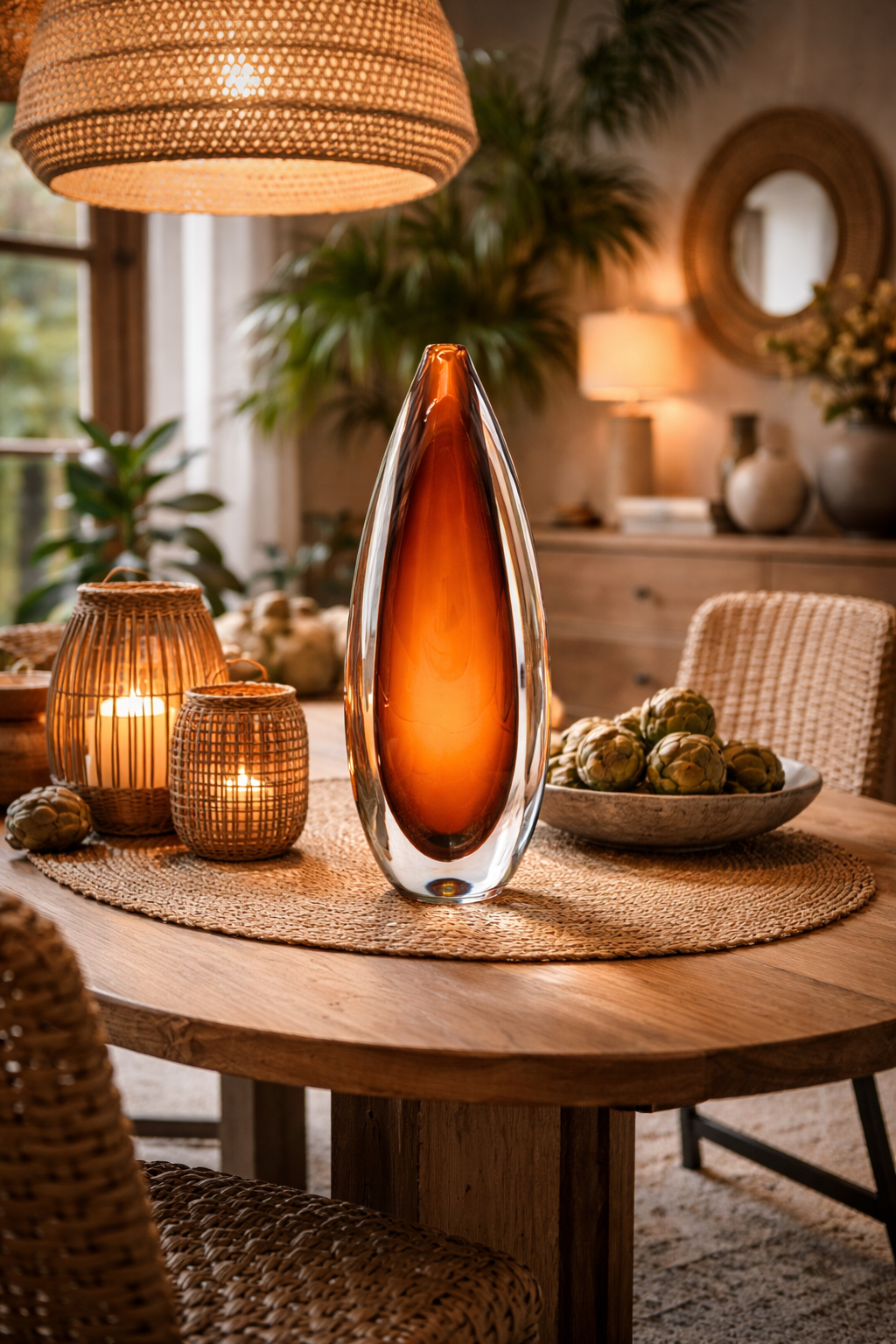 Modern Elongated Murano Glass Vase in Warm Tobacco Tones