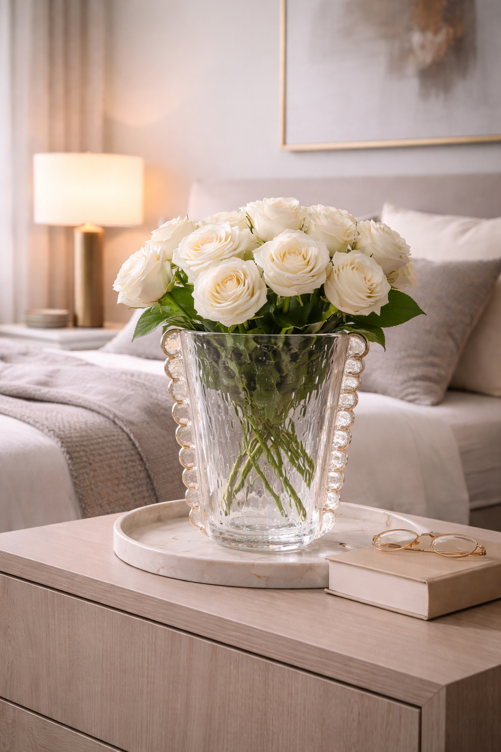 Classic Elongated Murano Glass Vase with 24K Gold Leaf and Lace-Effect Detailing