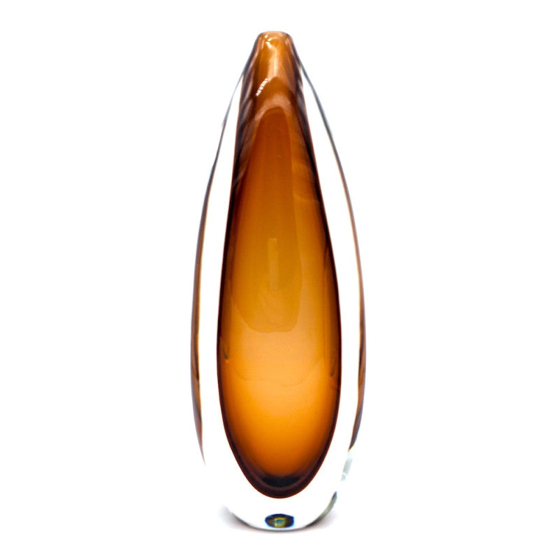 Modern Elongated Murano Glass Vase in Warm Tobacco Tones