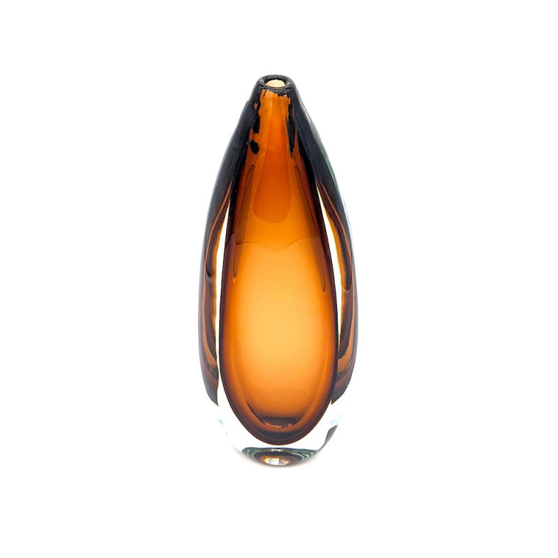 Modern Elongated Murano Glass Vase in Warm Tobacco Tones