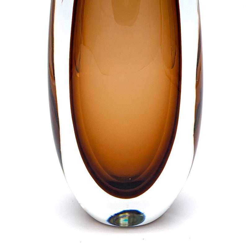 Modern Elongated Murano Glass Vase in Warm Tobacco Tones