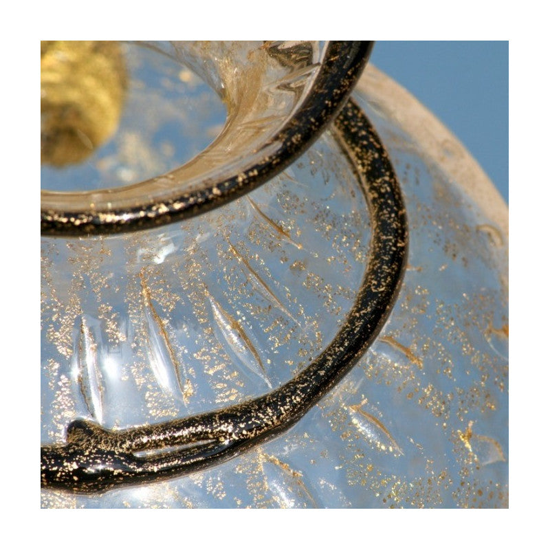 Classic Murano Glass Amphora Vase with 24K Gold Leaf and Black Handles