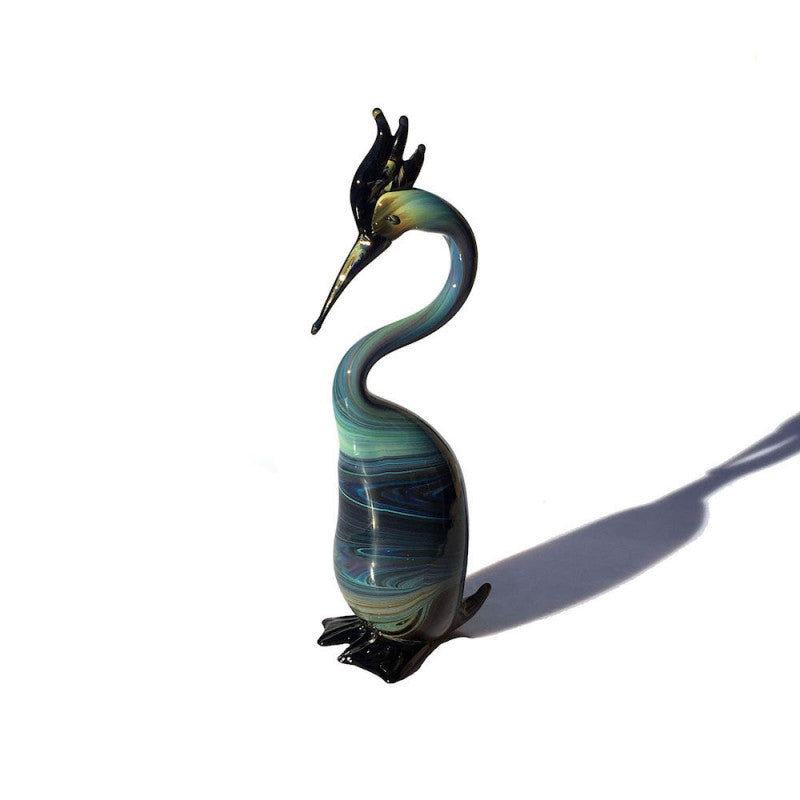 Murano Glass Aquatic Diving Bird Sculpture in Sinuous Azure and Emerald Tones