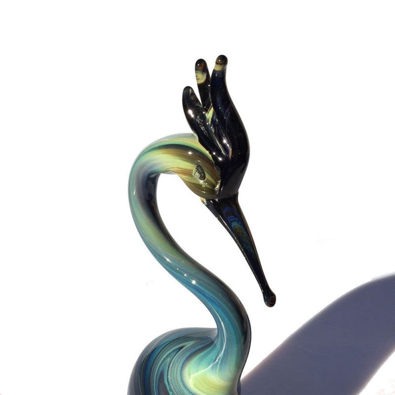 Murano Glass Aquatic Diving Bird Sculpture in Sinuous Azure and Emerald Tones