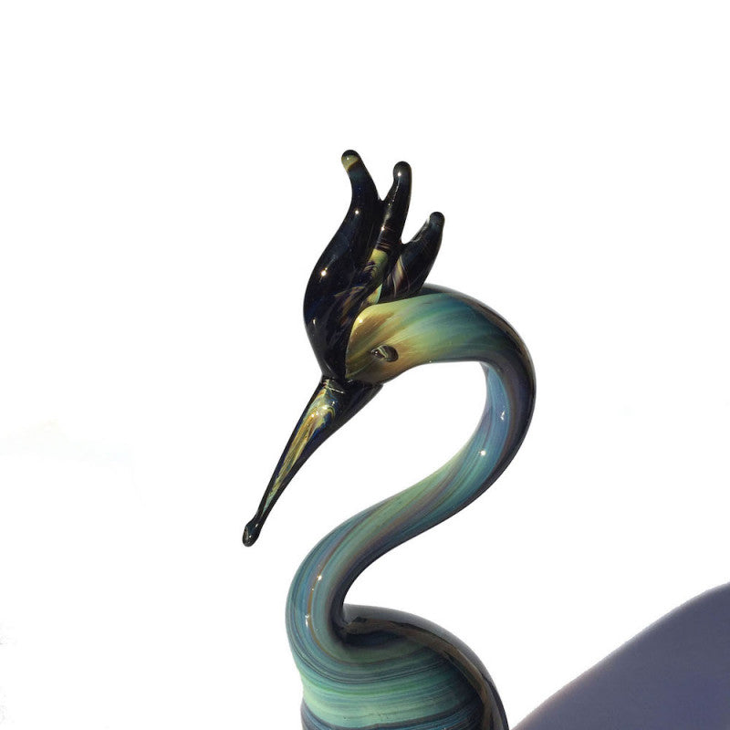 Murano Glass Aquatic Diving Bird Sculpture in Sinuous Azure and Emerald Tones