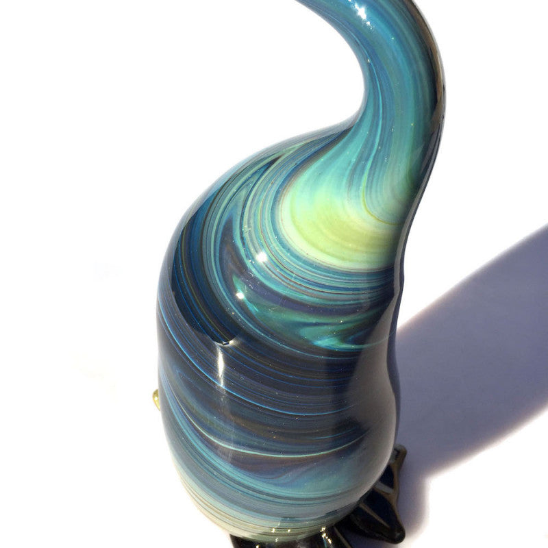 Murano Glass Aquatic Diving Bird Sculpture in Sinuous Azure and Emerald Tones