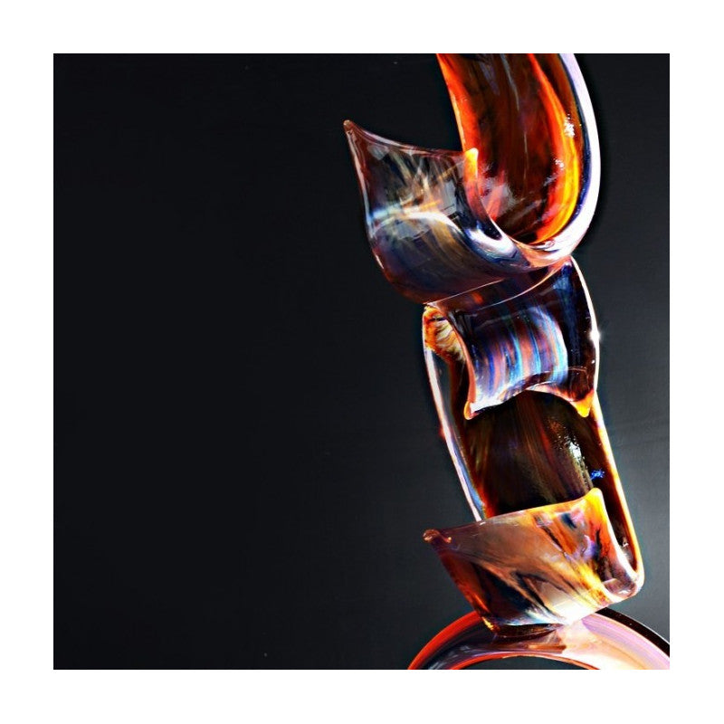 Large Murano Glass Abstract Vertical Ribbons Sculpture in Iridescent Chalcedony