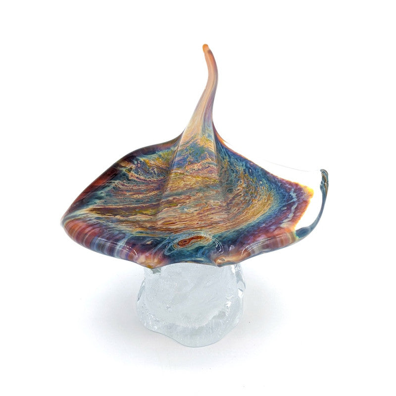 Stingray Sculpture in Multicolored Chalcedony with Crystal Base