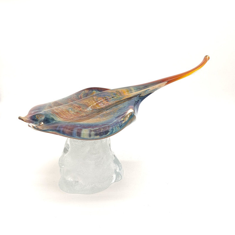 Stingray Sculpture in Multicolored Chalcedony with Crystal Base