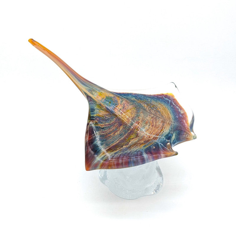 Stingray Sculpture in Multicolored Chalcedony with Crystal Base