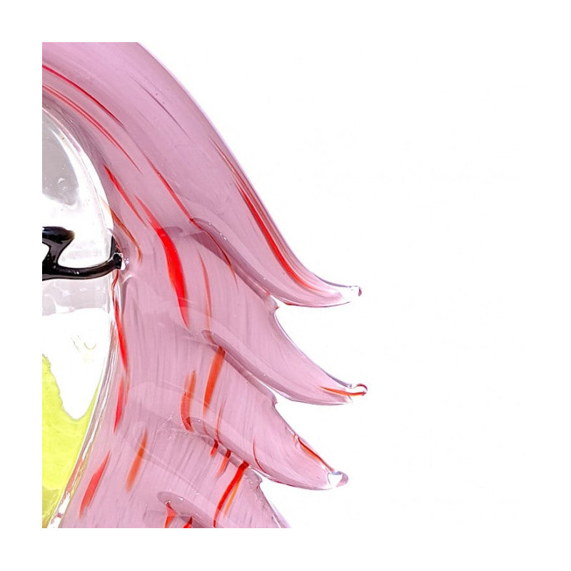 Murano Glass Avant-Garde Female Head Sculpture with Pink Hair and Cat-Eye Glasses