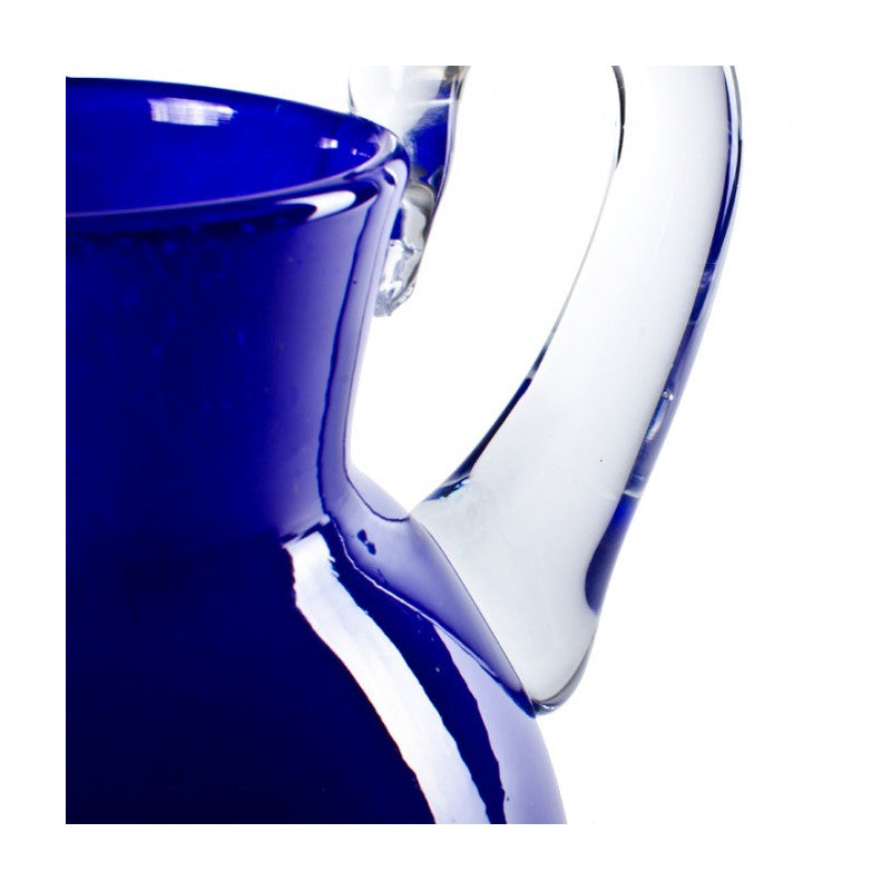 Blue Carafe with Colorful Murrine – Hand-Blown Pitcher with Clear Handle