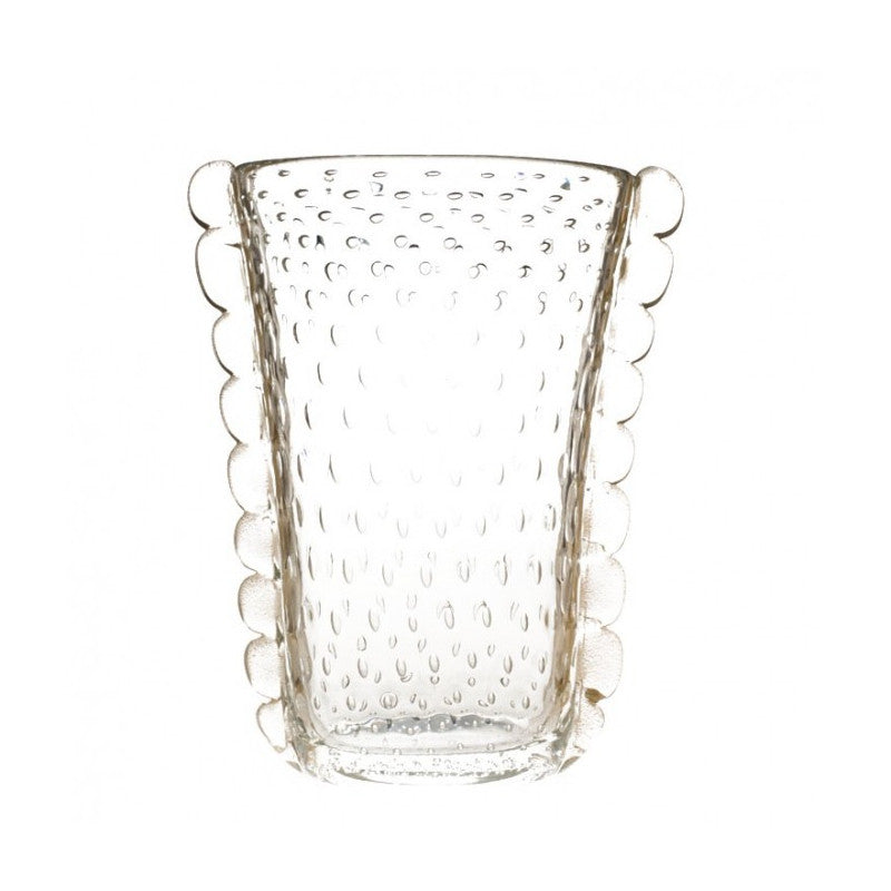 Classic Elongated Murano Glass Vase with 24K Gold Leaf and Lace-Effect Detailing