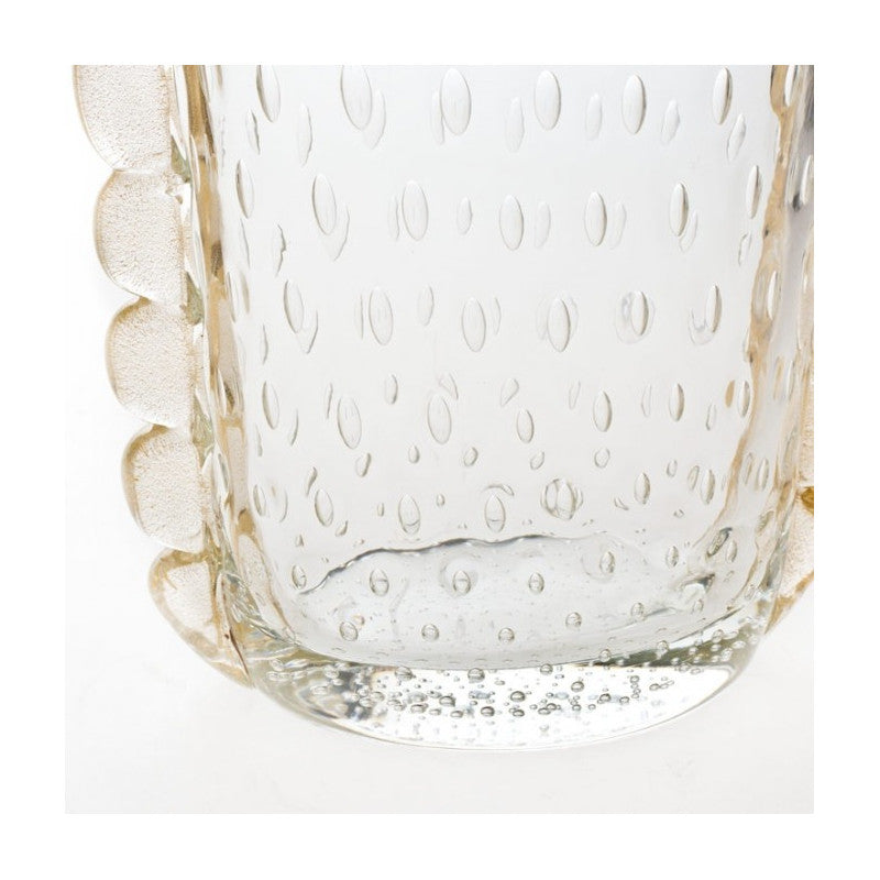 Classic Elongated Murano Glass Vase with 24K Gold Leaf and Lace-Effect Detailing