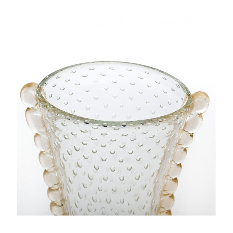 Classic Elongated Murano Glass Vase with 24K Gold Leaf and Lace-Effect Detailing