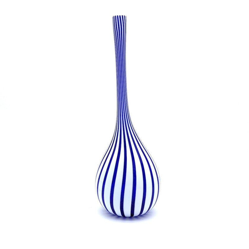 Modern Long-Neck Murano Glass Vase – Periwinkle Blue & Lilac Ribbon Design