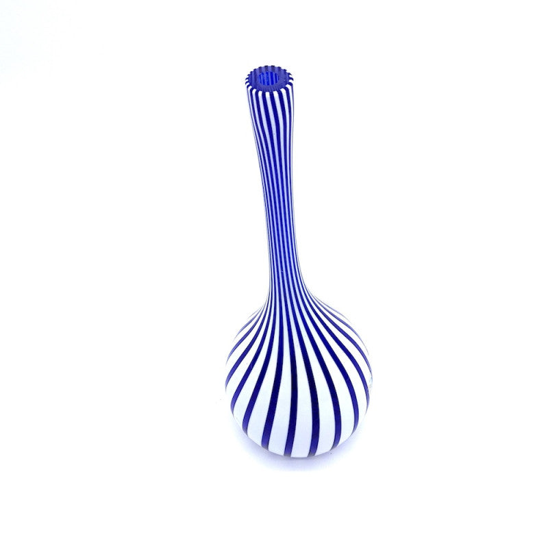 Modern Long-Neck Murano Glass Vase – Periwinkle Blue & Lilac Ribbon Design