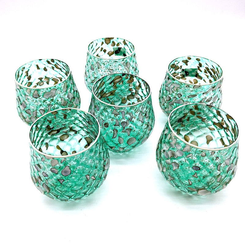 Set of 6 Emerald Green Murano Glass Tumblers – Traditional Ballotton Technique