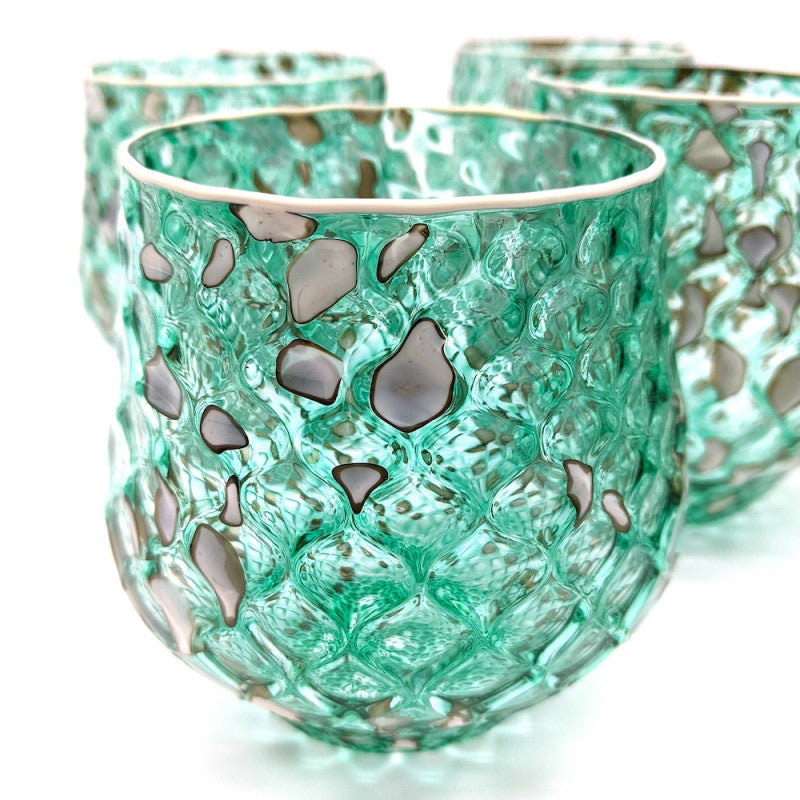 Set of 6 Emerald Green Murano Glass Tumblers – Traditional Ballotton Technique