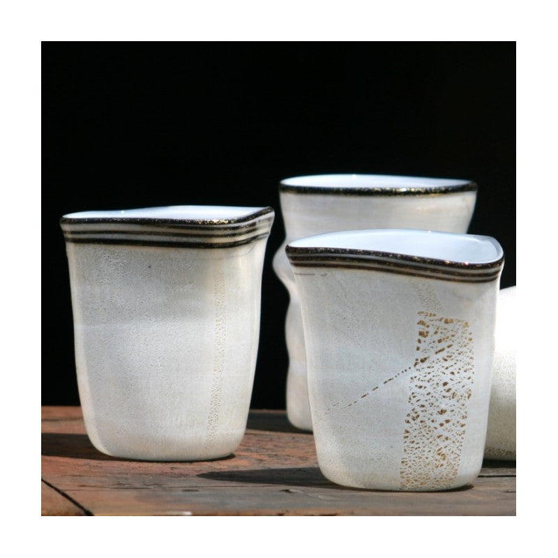 Set of 6 Ivory White Murano Glass 