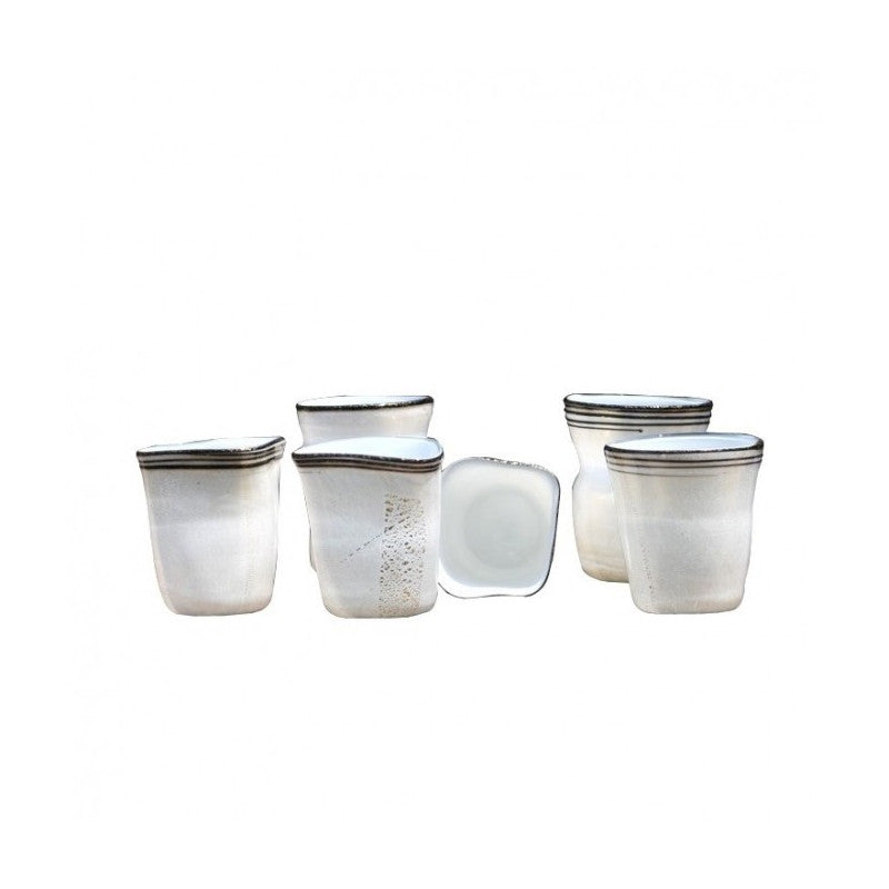 Set of 6 Ivory White Murano Glass 